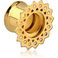 GOLD PVD COATED STAINLESS STEEL DOUBLE FLARED INTERNALLY THREADED TUNNEL PIERCING