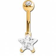GOLD PVD COATED SURGICAL STEEL STAR 8MM CZ DOUBLE JEWLED NAVEL BANANA PIERCING
