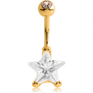 GOLD PVD COATED SURGICAL STEEL STAR 10MM CZ DOUBLE JEWLED NAVEL BANANA
