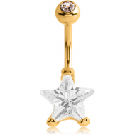 GOLD PVD COATED SURGICAL STEEL STAR 10MM CZ DOUBLE JEWLED NAVEL BANANA PIERCING