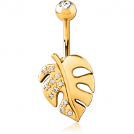 GOLD PVD COATED SURGICAL STEEL DOUBLE JEWELLED NAVEL BANANA PIERCING