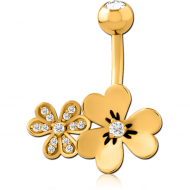 GOLD PVD COATED SURGICAL STEEL DOUBLE JEWELLED NAVEL BANANA PIERCING
