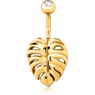 GOLD PVD COATED SURGICAL STEEL JEWELLED NAVEL BANANA PIERCING