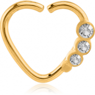 GOLD PVD COATED SURGICAL STEEL OPEN HEART SEAMLESS RING PIERCING