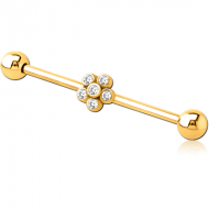 GOLD PVD COATED SURGICAL STEEL INDUSTRIAL BARBELL WITH ADJUSTABLE SLIDING CHARM- FLOWER PIERCING