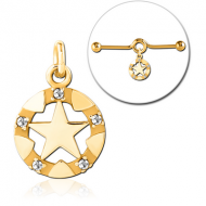 GOLD PVD COATED SURGICAL STEEL JEWELLED CHARM FOR INDUSTRIAL BARBELL PIERCING
