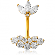 GOLD PVD COATED SURGICAL STEEL INTERNALLY THREADED DOUBLE JEWELLED NAVEL BANANA PIERCING