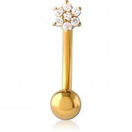 GOLD PVD COATED SURGICAL STEEL INTERNALLY THREADED DOUBLE JEWELLED NAVEL BANANA PIERCING