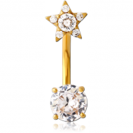 GOLD PVD COATED SURGICAL STEEL INTERNALLY THREADED DOUBLE JEWELLED NAVEL BANANA PIERCING