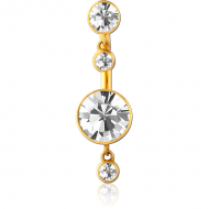 GOLD PVD COATED SURGICAL STEEL INTERNALLY THREADED DOUBLE JEWELLED NAVEL BANANA PIERCING
