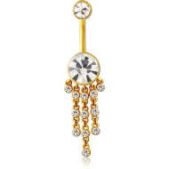 GOLD PVD COATED SURGICAL STEEL INTERNALLY THREADED DOUBLE JEWELLED NAVEL BANANA PIERCING