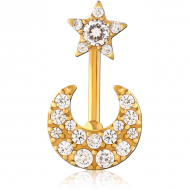GOLD PVD COATED SURGICAL STEEL INTERNALLY THREADED DOUBLE JEWELLED NAVEL BANANA PIERCING