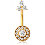 GOLD PVD COATED SURGICAL STEEL INTERNALLY THREADED DOUBLE JEWELLED NAVEL BANANA PIERCING