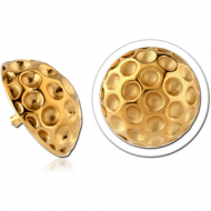GOLD PVD COATED SURGICAL STEEL ATTACHMENT FOR 1.6MM INTERNALLY THREADED PINS - HAMMERED TEXTURE PIERCING