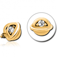 GOLD PVD COATED SURGICAL STEEL JEWELLED ATTACHMENT FOR 1.6MM INTERNALLY THREADED PINS - HALF OPEN EYE PIERCING