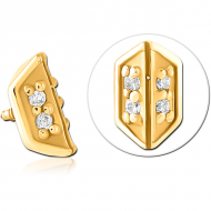 GOLD PVD COATED SURGICAL STEEL JEWELLED ATTACHMENT FOR 1.6MM INTERNALLY THREADED PINS PIERCING