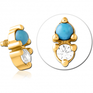 GOLD PVD COATED SURGICAL STEEL JEWELLED ATTACHMENT FOR 1.6MM INTERNALLY THREADED PINS PIERCING