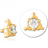 GOLD PVD COATED SURGICAL STEEL JEWELLED ATTACHMENT FOR 1.6MM INTERNALLY THREADED PINS PIERCING