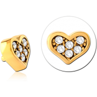 GOLD PVD COATED SURGICAL STEEL JEWELLED ATTACHMENT FOR 1.6MM INTERNALLY THREADED PINS - HEART PIERCING