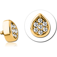 GOLD PVD COATED SURGICAL STEEL JEWELLED ATTACHMENT FOR 1.6MM INTERNALLY THREADED PINS - DROP PIERCING