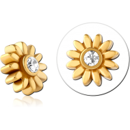 GOLD PVD COATED SURGICAL STEEL JEWELLED ATTACHMENT FOR 1.6MM INTERNALLY THREADED PINS - FLOWER PIERCING