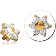 GOLD PVD COATED SURGICAL STEEL JEWELLED ATTACHMENT FOR 1.6MM INTERNALLY THREADED PINS - FLOWER PIERCING