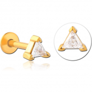 GOLD PVD COATED SURGICAL STEEL INTERNALLY THREADED JEWELLED MICRO LABRET - TRIANGLE PIERCING