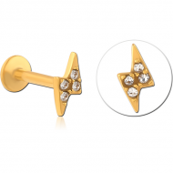 GOLD PVD COATED SURGICAL STEEL INTERNALLY THREADED JEWELLED MICRO LABRET - THUNDER PIERCING
