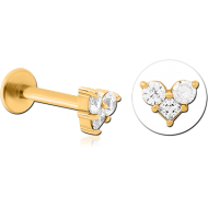 GOLD PVD COATED SURGICAL STEEL INTERNALLY THREADED JEWELLED MICRO LABRET