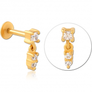 GOLD PVD COATED SURGICAL STEEL INTERNALLY THREADED JEWELLED MICRO LABRET PIERCING