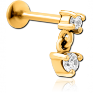 GOLD PVD COATED SURGICAL STEEL INTERNALLY THREADED JEWELLED MICRO LABRET