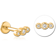 GOLD PVD COATED SURGICAL STEEL INTERNALLY THREADED JEWELLED MICRO LABRET