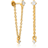 GOLD PVD COATED SURGICAL STEEL INTERNALLY THREADED JEWELLED MICRO LABRET