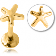 GOLD PVD COATED SURGICAL STEEL INTERNALLY THREADED MICRO LABRET WITH STARFISH
