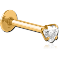 GOLD PVD COATED SURGICAL STEEL INTERNALLY THREADED HEART PRONG SET JEWELLED MICRO LABRET
