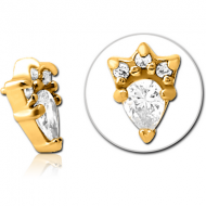 GOLD PVD COATED SURGICAL STEEL JEWELLED MICRO ATTACHMENT FOR 1.2MM INTERNALLY THREADED PINS PIERCING
