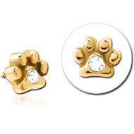 GOLD PVD COATED SURGICAL STEEL JEWELLED MICRO ATTACHMENT FOR 1.2MM INTERNALLY THREADED PINS - PAW PIERCING