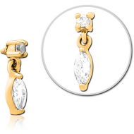 GOLD PVD COATED SURGICAL STEEL JEWELLED MICRO ATTACHMENT FOR 1.2MM INTERNALLY THREADED PINS PIERCING