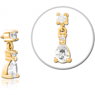 GOLD PVD COATED SURGICAL STEEL JEWELLED MICRO ATTACHMENT FOR 1.2MM INTERNALLY THREADED PINS