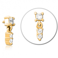 GOLD PVD COATED SURGICAL STEEL JEWELLED MICRO ATTACHMENT FOR 1.2MM INTERNALLY THREADED PINS PIERCING