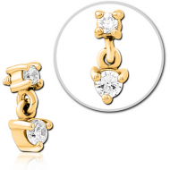 GOLD PVD COATED SURGICAL STEEL JEWELLED MICRO ATTACHMENT FOR 1.2MM INTERNALLY THREADED PINS PIERCING