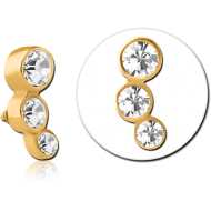 GOLD PVD COATED SURGICAL STEEL JEWELLED MICRO ATTACHMENT FOR 1.2MM INTERNALLY THREADED PINS - TRIPLE JEWEL PIERCING