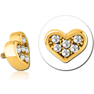 GOLD PVD COATED SURGICAL STEEL JEWELLED MICRO ATTACHMENT FOR 1.2MM INTERNALLY THREADED PINS - HEART PIERCING
