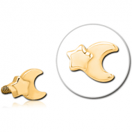 GOLD PVD COATED SURGICAL STEEL MICRO ATTACHMENT FOR 1.2MM INTERNALLY THREADED PINS - CRESCENT AND STAR PIERCING