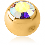 GOLD PVD COATED SURGICAL STEEL SWAROVSKI CRYSTAL JEWELLED BALL FOR BALL CLOSURE RING PIERCING