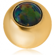 GOLD PVD COATED SURGICAL STEEL JEWELLED MICRO BALL WITH SYNTHETIC OPAL PIERCING