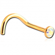 GOLD PVD COATED SURGICAL STEEL VALUE CRYSTAL JEWELLED CURVED NOSE STUD PIERCING