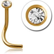 GOLD PVD COATED SURGICAL STEEL SWAROVSKI CRYSTAL jewelled CURVED NOSE STUD