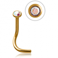 GOLD PVD COATED SURGICAL STEEL OPTIMA CRYSTAL JEWELLED CURVED NOSE STUD