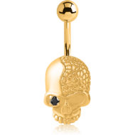 GOLD PVD COATED SURGICAL STEEL KOOL KATANA JEWELLED NAVEL BANANA - SKULL